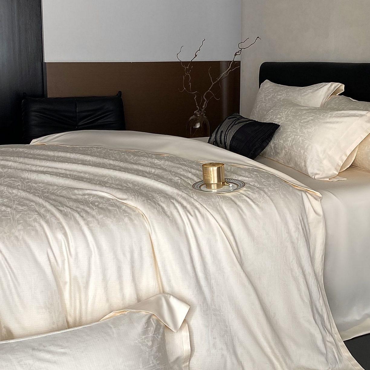 91家纺网 家纺一手货源 找家纺 时亿家居 2025新款100支染色长绒棉提花四件套 繁花