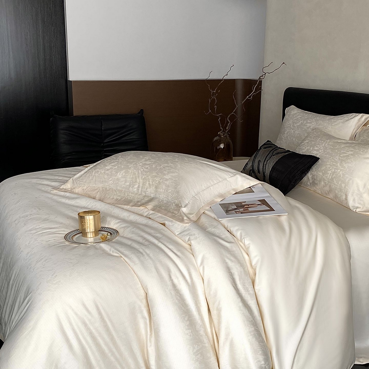 91家纺网 家纺一手货源 找家纺 时亿家居 2025新款100支染色长绒棉提花四件套 繁花