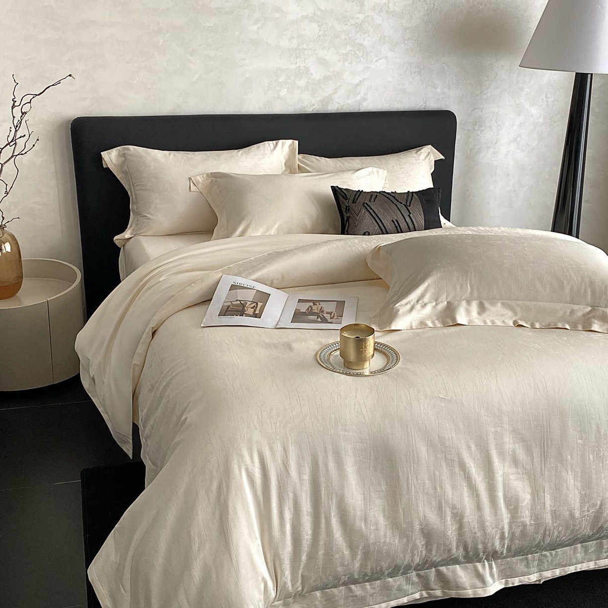 91家纺网 家纺一手货源 找家纺 时亿家居 2025新款100支染色长绒棉提花四件套 繁花