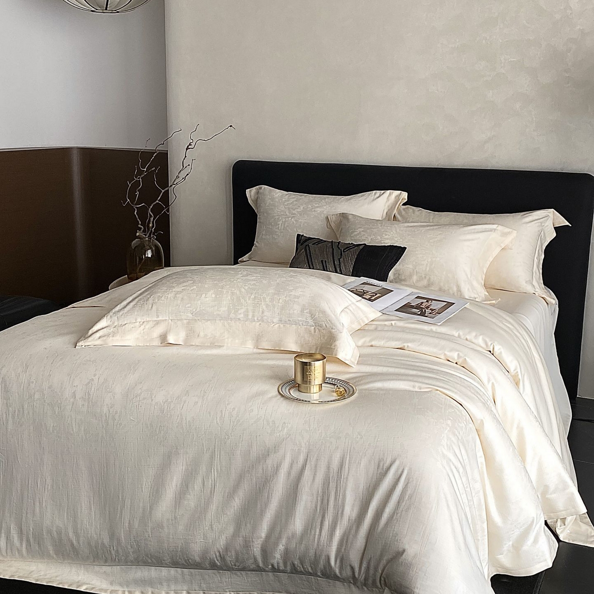 91家纺网 家纺一手货源 找家纺 时亿家居 2025新款100支染色长绒棉提花四件套 繁花