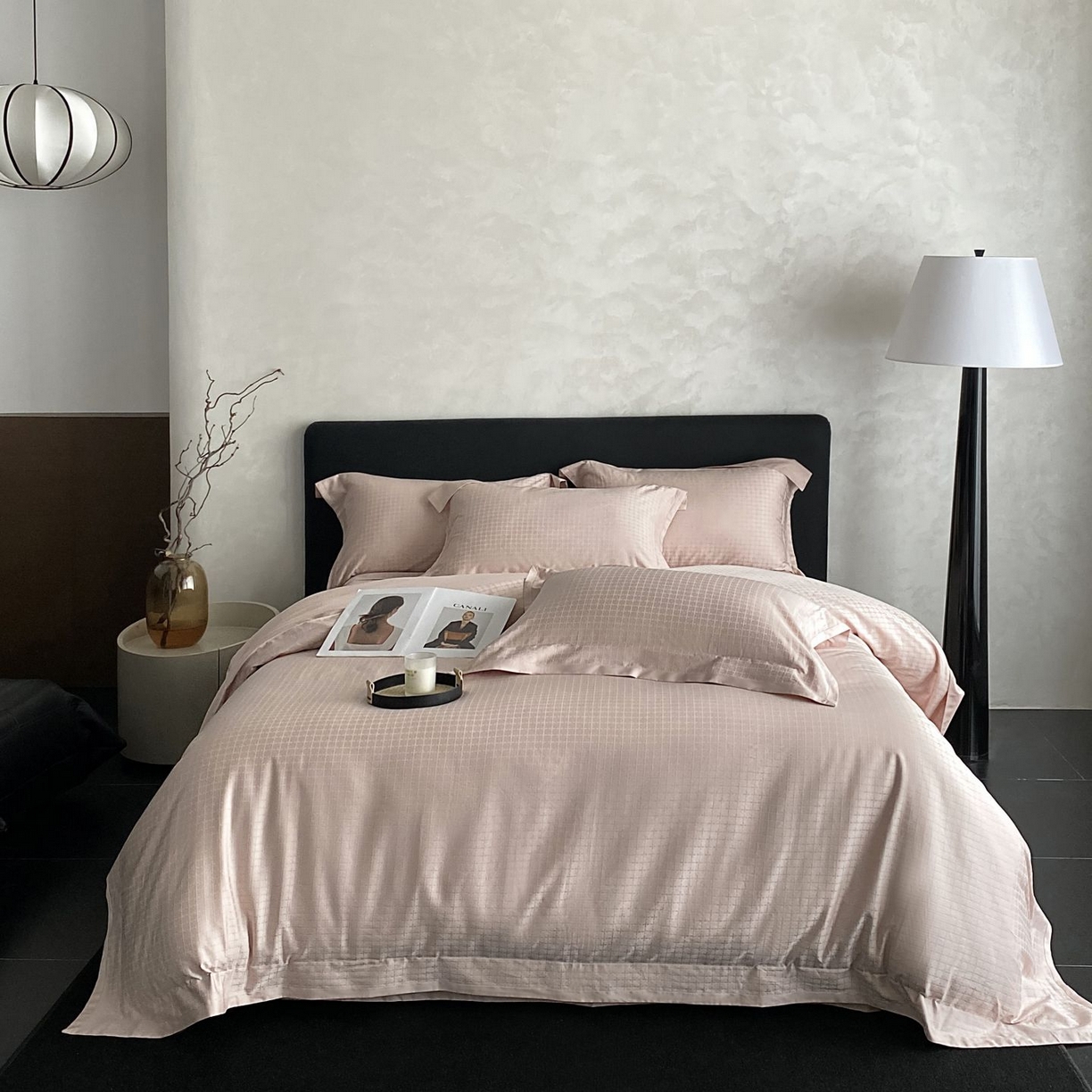 时亿家居 2025新款100支染色长绒棉提花四件套 蜜可