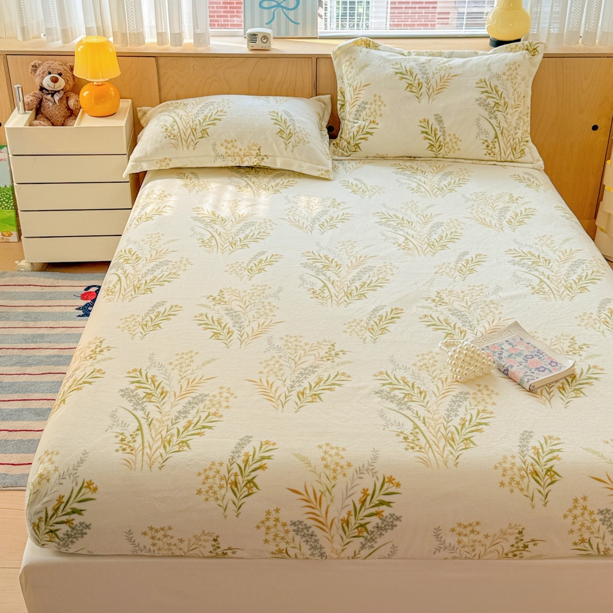 91家纺网 家纺一手货源 找家纺 名兮家居 2025新款高克重印花牛奶绒单床笠床笠单件 仙草