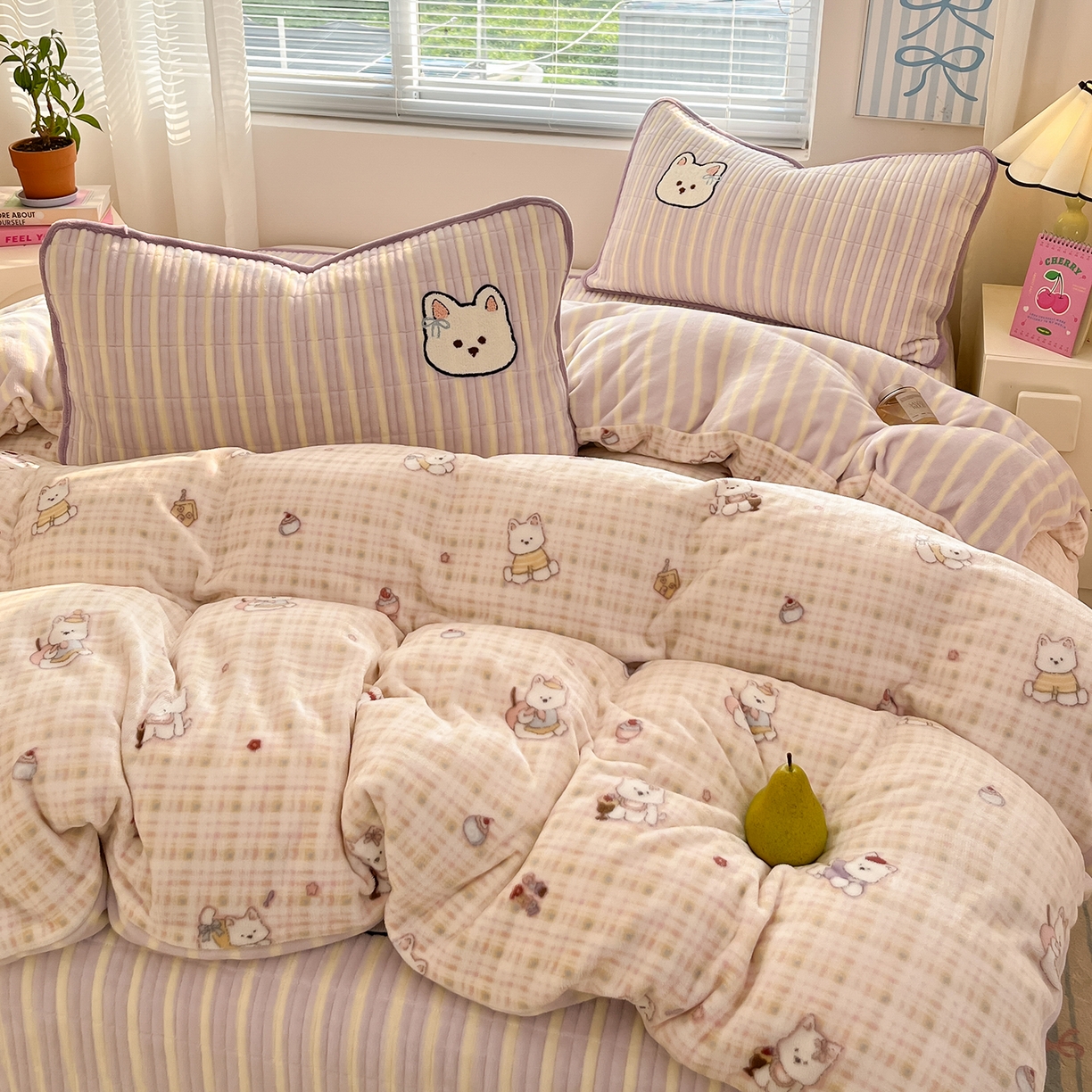 91家纺网 家纺一手货源 找家纺 寐居家纺 2025新款A类牛奶绒床盖款四件套 星黛小奶狗