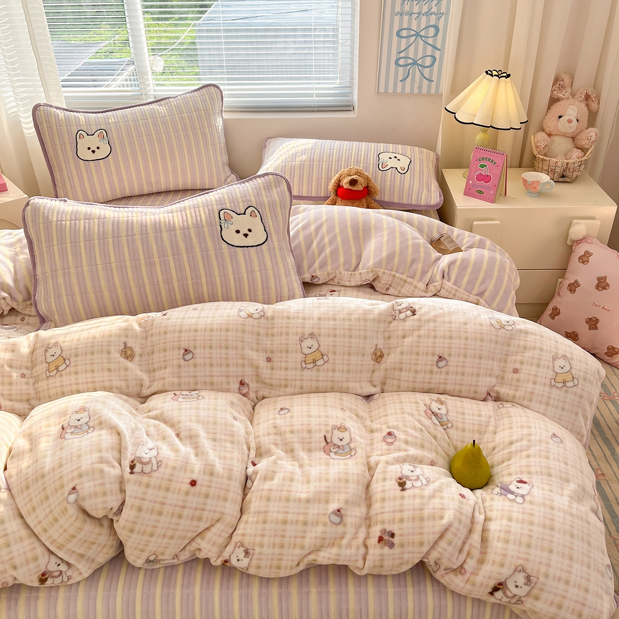 91家纺网 家纺一手货源 找家纺 寐居家纺 2025新款A类牛奶绒床盖款四件套 星黛小奶狗