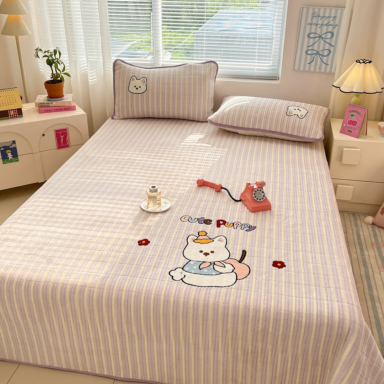 91家纺网 家纺一手货源 找家纺 寐居家纺 2025新款A类牛奶绒床盖款四件套 星黛小奶狗