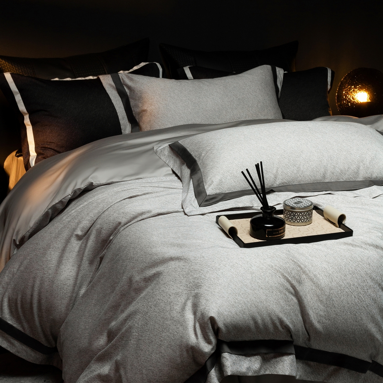 ONE TWO ONE 121 2025新款Epoch时代轻奢系列高支高密贡缎长绒棉四件套 云墨灰