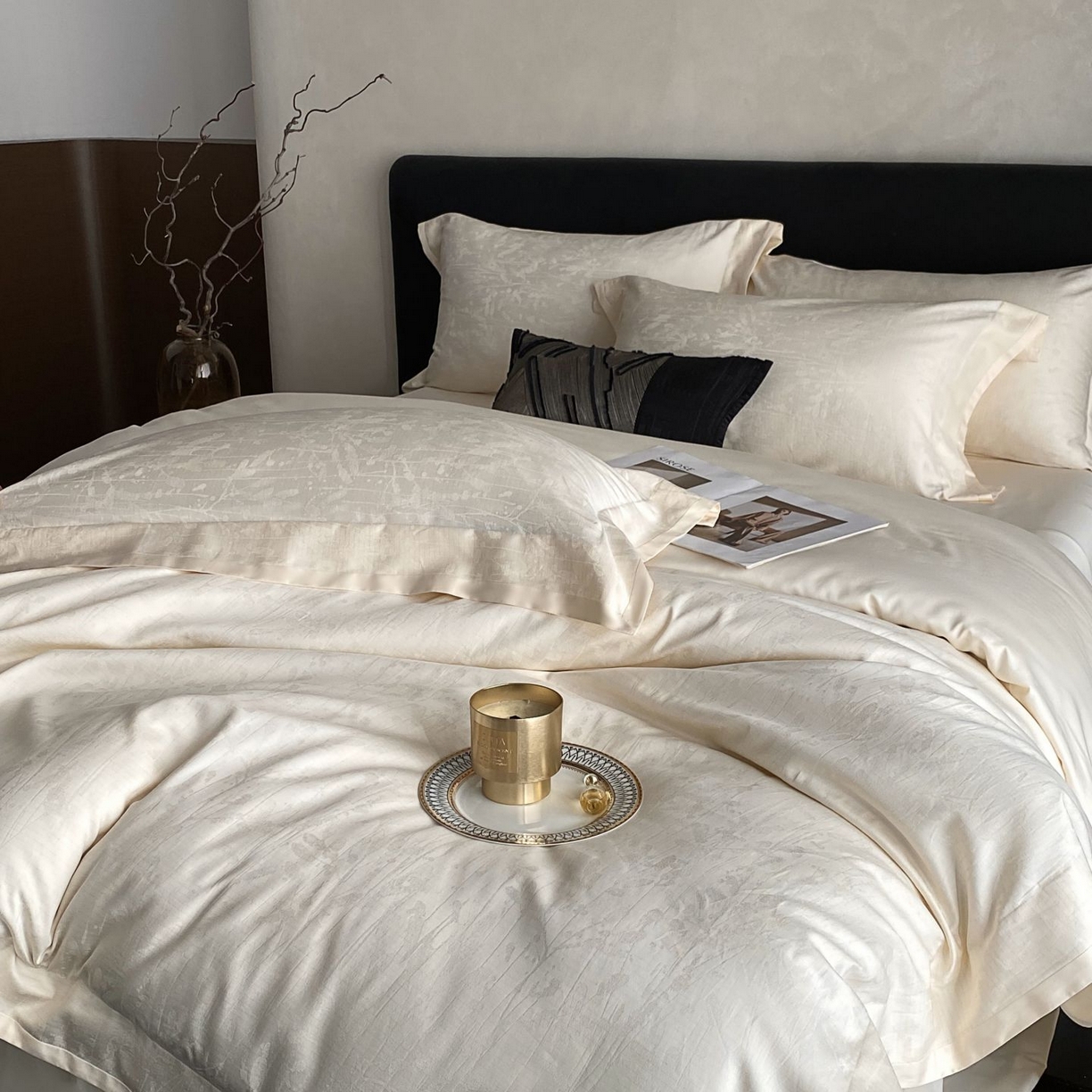 91家纺网 家纺一手货源 找家纺 时亿家居 2025新款100支染色长绒棉提花四件套 繁花