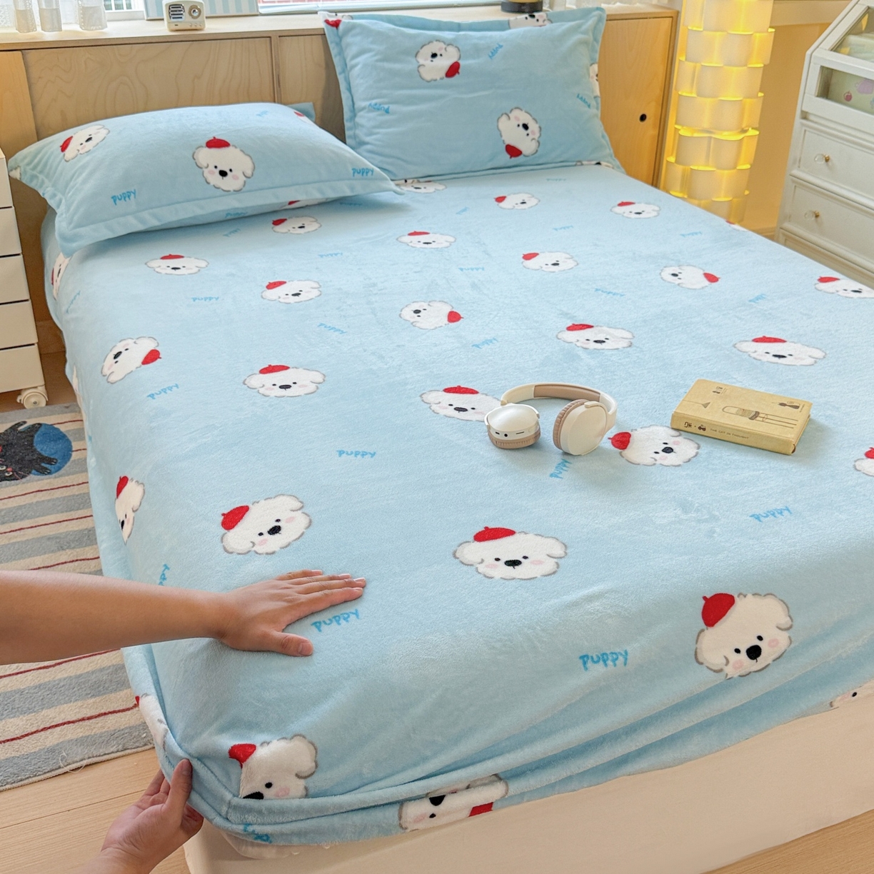 名兮家居 2025新款高克重印花牛奶绒单床笠床笠单件 小红帽