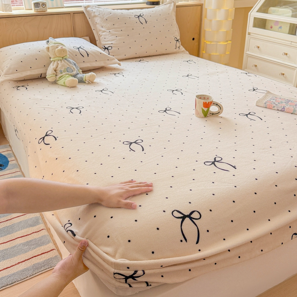 名兮家居 2025新款高克重印花牛奶绒单床笠床笠单件 小确幸