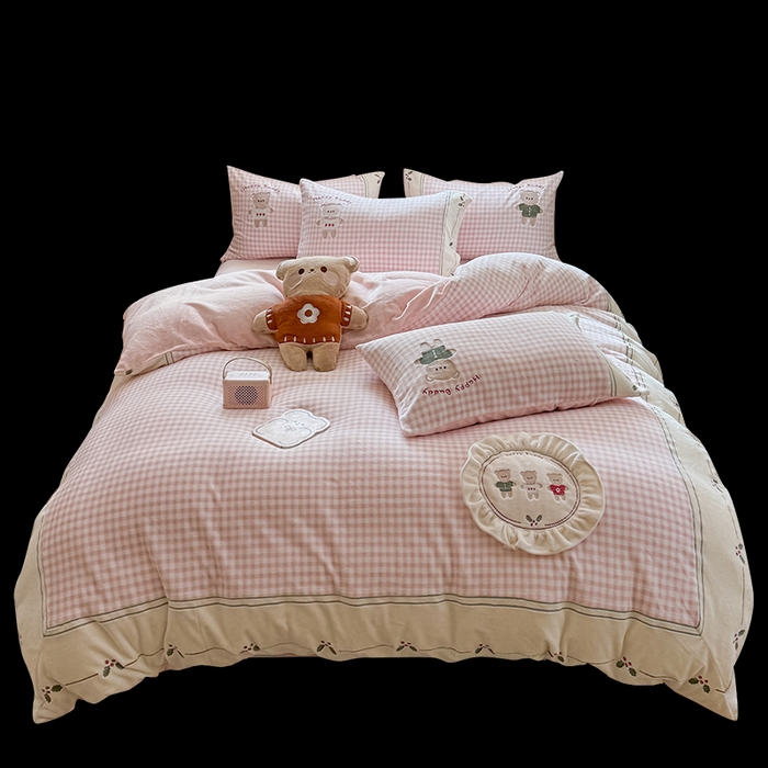 91家纺网 家纺一手货源 找家纺 （总）慕晨 2025新款高克重牛奶绒卡通绣花可爱加厚牛奶绒四件套小清新小红书风直播-本本熊