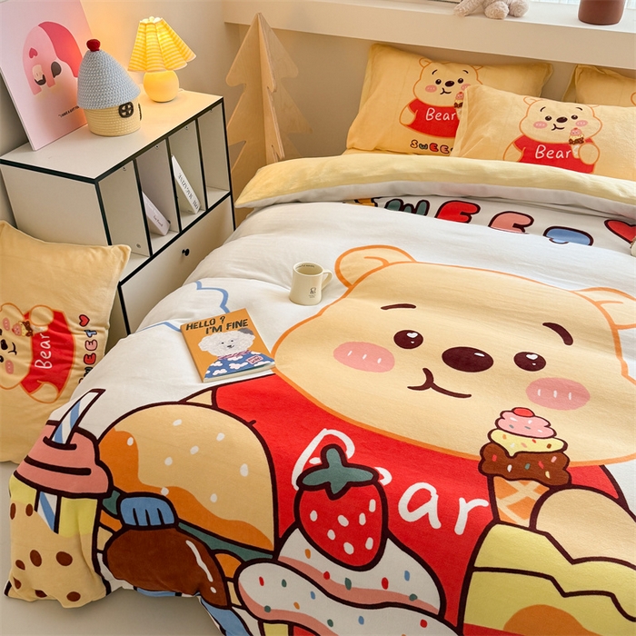 91家纺网 家纺一手货源 找家纺 （总）慕晨 2025新款卡通可爱大版印花牛奶绒加厚保暖小清新四件套直播