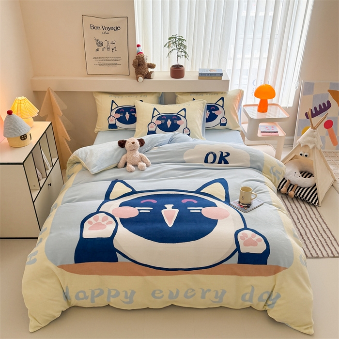 91家纺网 家纺一手货源 找家纺 （总）慕晨 2025新款卡通可爱大版印花牛奶绒加厚保暖小清新四件套直播