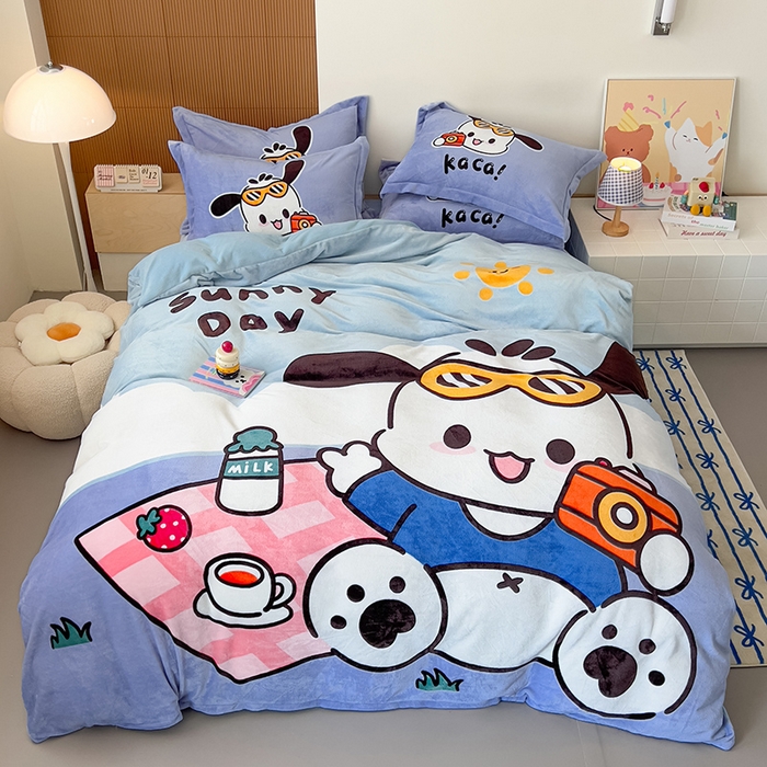 91家纺网 家纺一手货源 找家纺 （总）慕晨 2025新款卡通可爱大版印花牛奶绒加厚保暖小清新四件套直播