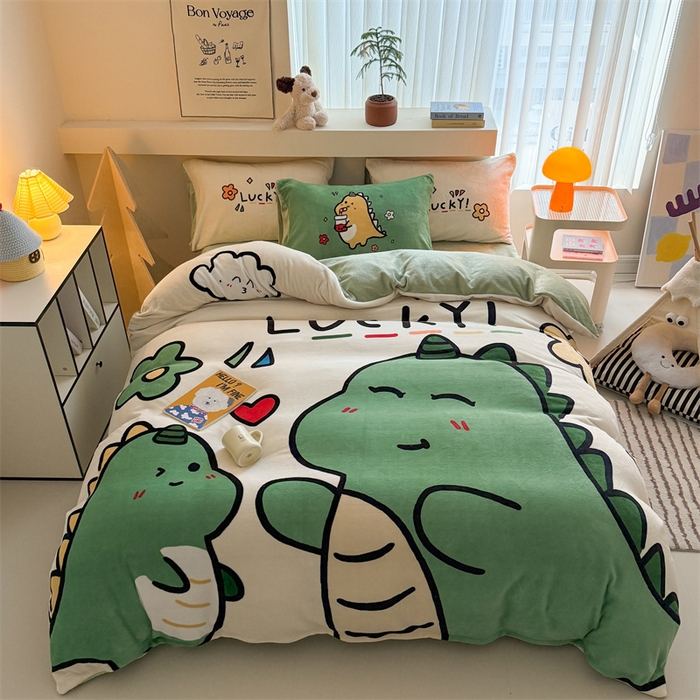 91家纺网 家纺一手货源 找家纺 （总）慕晨 2025新款卡通可爱大版印花牛奶绒加厚保暖小清新四件套直播