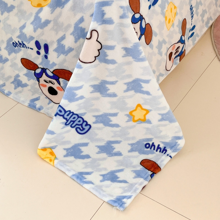 91家纺网 家纺一手货源 找家纺 寐居家纺 2025新款牛奶绒大版毛巾绣床单款四件套 嗨皮小狗