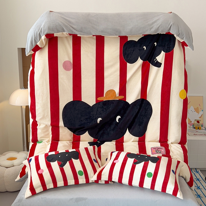 91家纺网 家纺一手货源 找家纺 慕晨 2025新款卡通可爱大版印花牛奶绒加厚保暖小清新四件套直播 波点象