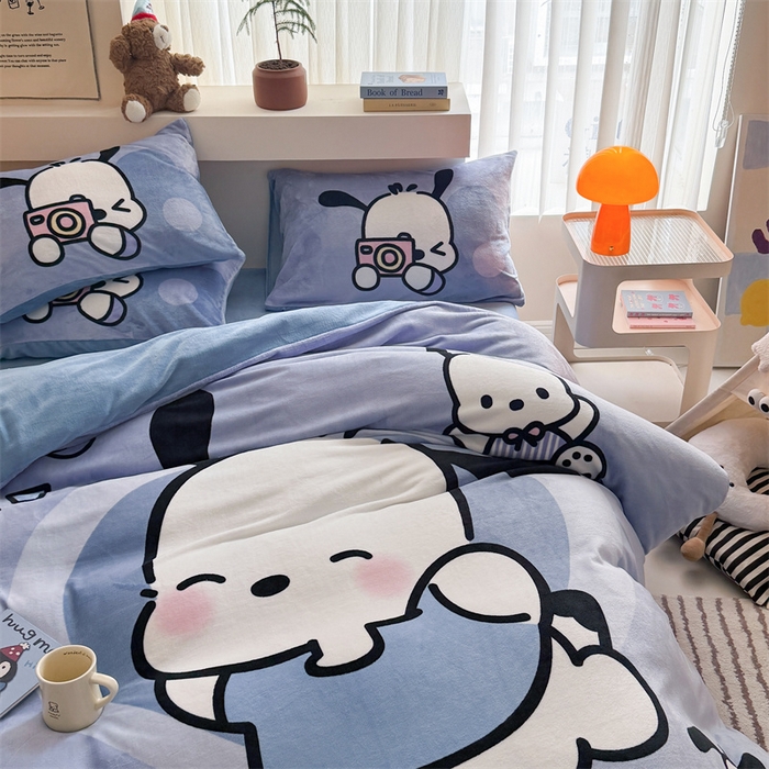 91家纺网 家纺一手货源 找家纺 慕晨 2025新款卡通可爱大版印花牛奶绒加厚保暖小清新四件套直播 机灵狗狗