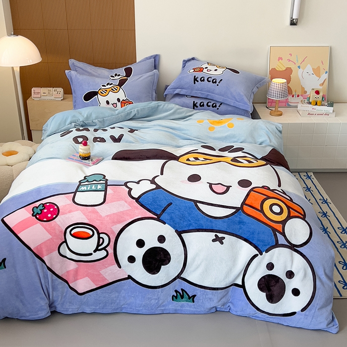 91家纺网 家纺一手货源 找家纺 慕晨 2025新款卡通可爱大版印花牛奶绒加厚保暖小清新四件套直播 嘟嘟狗