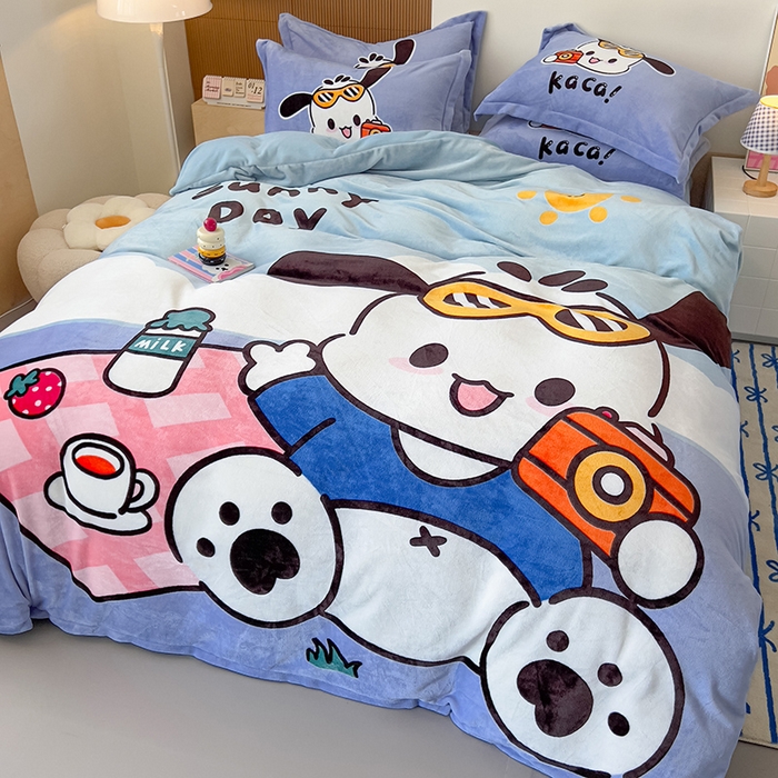 91家纺网 家纺一手货源 找家纺 慕晨 2025新款卡通可爱大版印花牛奶绒加厚保暖小清新四件套直播 嘟嘟狗