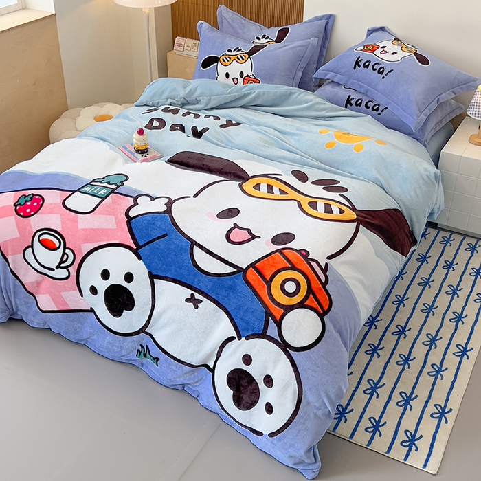 91家纺网 家纺一手货源 找家纺 慕晨 2025新款卡通可爱大版印花牛奶绒加厚保暖小清新四件套直播 嘟嘟狗