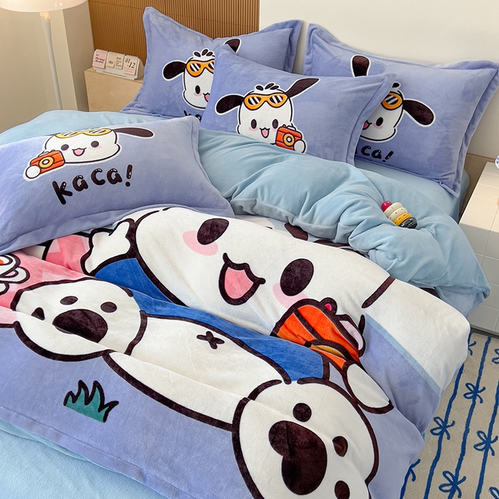 91家纺网 家纺一手货源 找家纺 慕晨 2025新款卡通可爱大版印花牛奶绒加厚保暖小清新四件套直播 嘟嘟狗