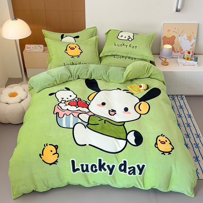 慕晨 2025新款卡通可爱大版印花牛奶绒加厚保暖小清新四件套直播 奶狗pipi