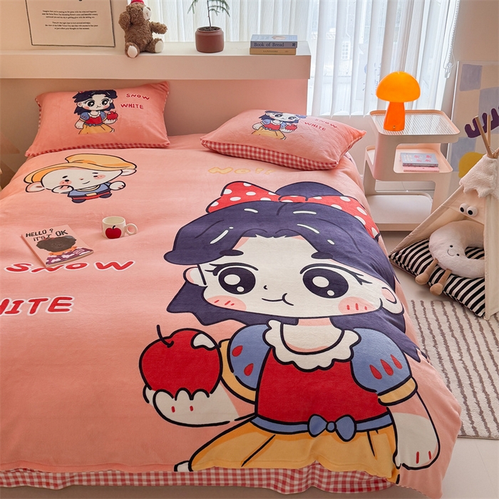 91家纺网 家纺一手货源 找家纺 慕晨 2025新款卡通可爱大版印花牛奶绒加厚保暖小清新四件套直播 卡通公主