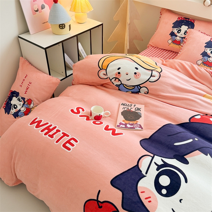 91家纺网 家纺一手货源 找家纺 慕晨 2025新款卡通可爱大版印花牛奶绒加厚保暖小清新四件套直播 卡通公主