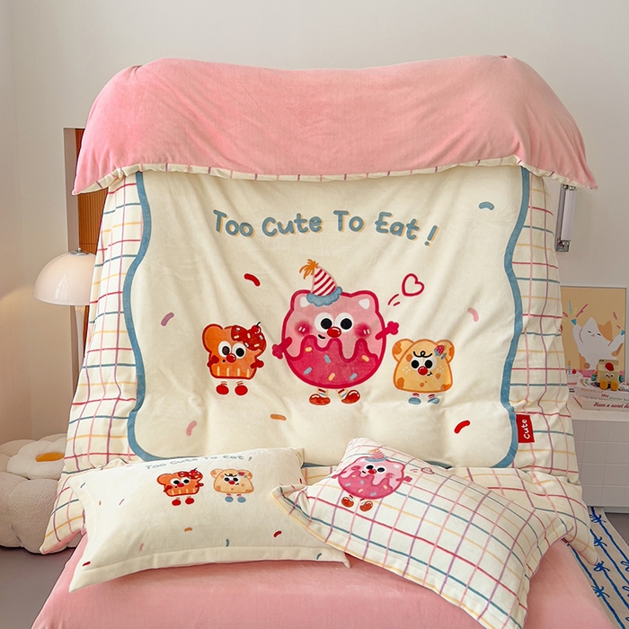 91家纺网 家纺一手货源 找家纺 慕晨 2025新款卡通可爱大版印花牛奶绒加厚保暖小清新四件套直播 奶油芝士