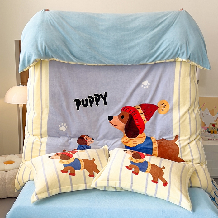 91家纺网 家纺一手货源 找家纺 慕晨 2025新款卡通可爱大版印花牛奶绒加厚保暖小清新四件套直播 汪可爱