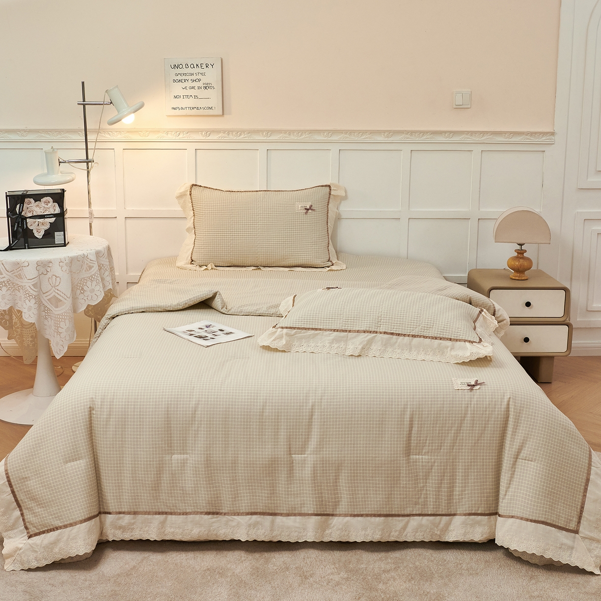 优希家纺 2025新款米娅千金多功能春秋被四件套 米白色