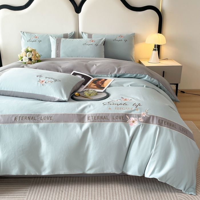 91家纺网 家纺一手货源 找家纺 （总）桃园 新款纯棉全棉长绒棉磨毛不掉毛刺绣四件套高端礼盒-斯嘉丽,斯嘉丽-飘蓝,斯嘉丽-白兰,斯嘉丽-香槟,斯嘉丽-轻奢粉