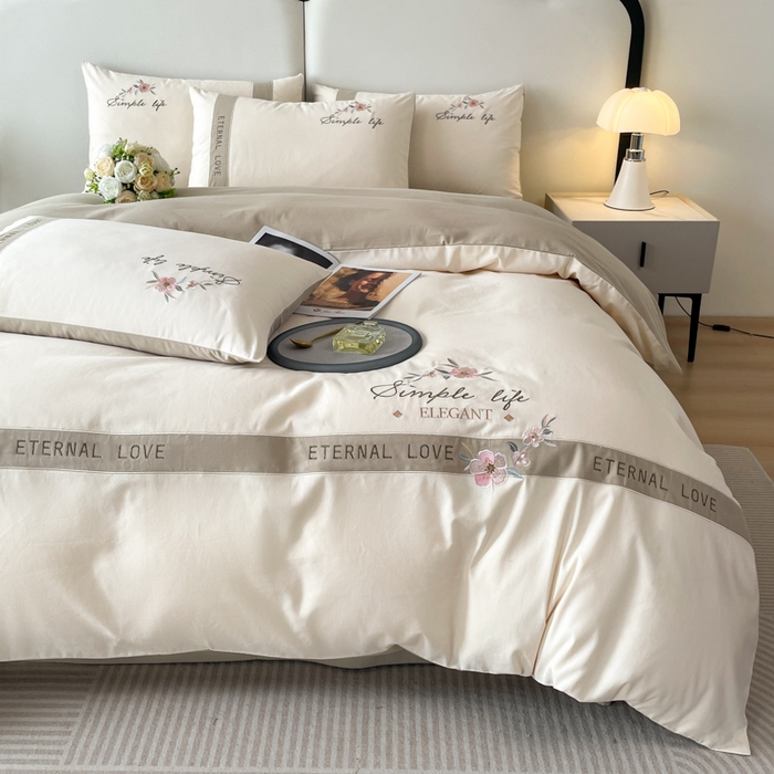 91家纺网 家纺一手货源 找家纺 （总）桃园 新款纯棉全棉长绒棉磨毛不掉毛刺绣四件套高端礼盒-斯嘉丽