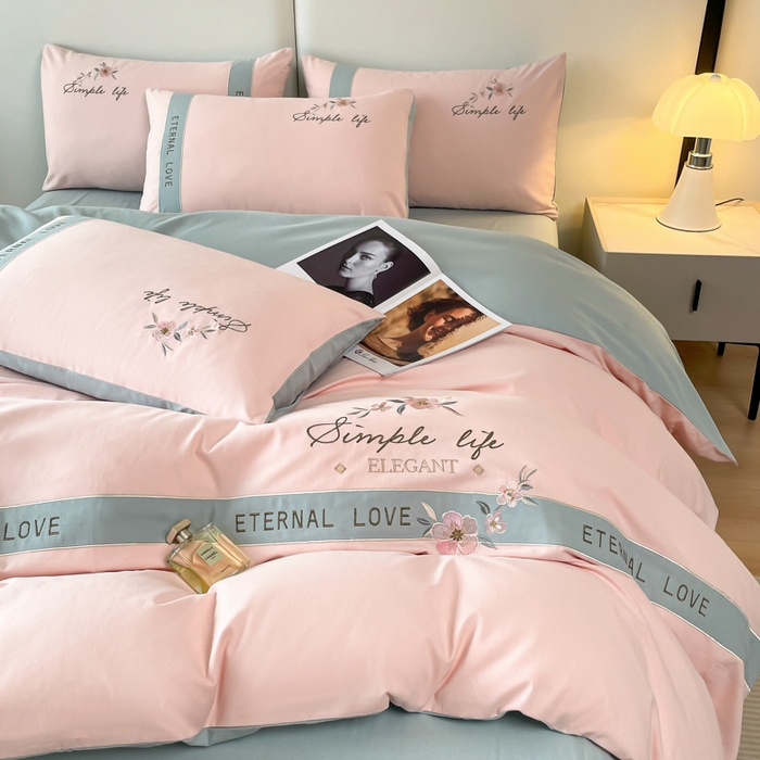 91家纺网 家纺一手货源 找家纺 桃园 新款纯棉全棉长绒棉磨毛不掉毛刺绣四件套高端礼盒-斯嘉丽 斯嘉丽-轻奢粉