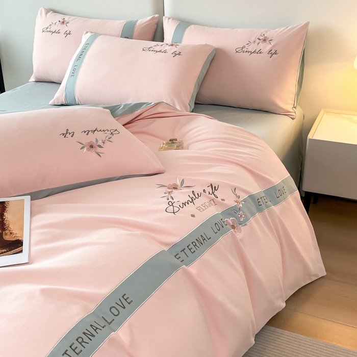 91家纺网 家纺一手货源 找家纺 桃园 新款纯棉全棉长绒棉磨毛不掉毛刺绣四件套高端礼盒-斯嘉丽 斯嘉丽-轻奢粉