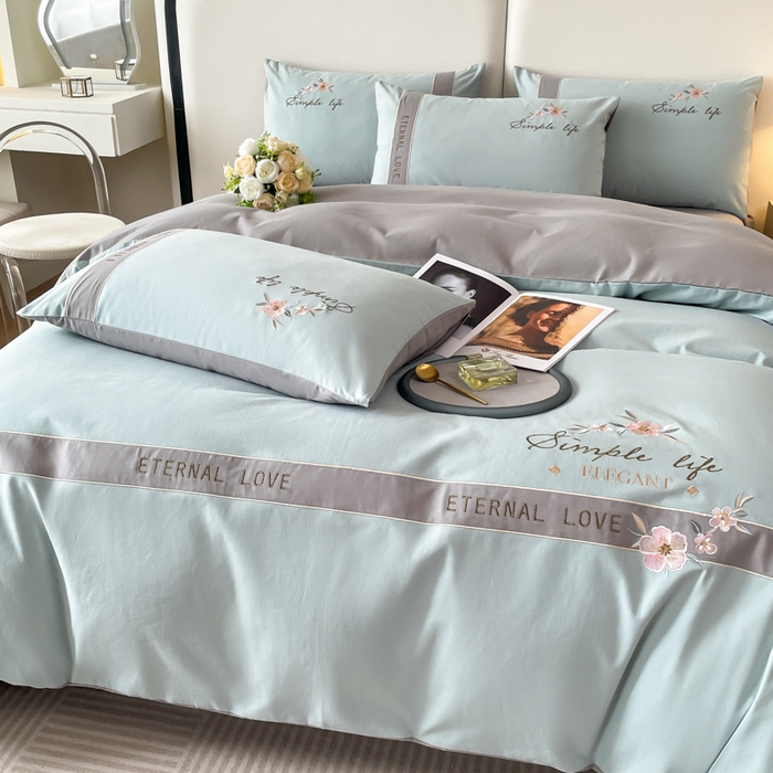 91家纺网 家纺一手货源 找家纺 （总）桃园 新款纯棉全棉长绒棉磨毛不掉毛刺绣四件套高端礼盒-斯嘉丽