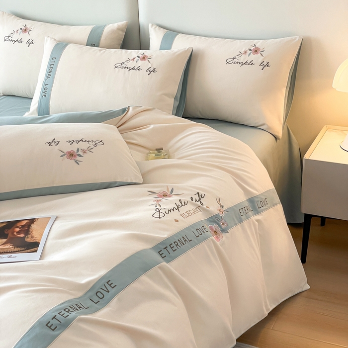 91家纺网 家纺一手货源 找家纺 桃园 新款纯棉全棉长绒棉磨毛不掉毛刺绣四件套高端礼盒-斯嘉丽 斯嘉丽-白兰