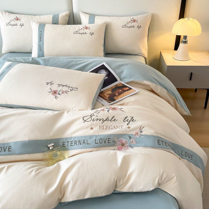 91家纺网 家纺一手货源 找家纺 桃园 新款纯棉全棉长绒棉磨毛不掉毛刺绣四件套高端礼盒-斯嘉丽 斯嘉丽-白兰