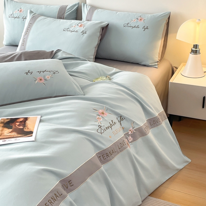 91家纺网 家纺一手货源 找家纺 （总）桃园 新款纯棉全棉长绒棉磨毛不掉毛刺绣四件套高端礼盒-斯嘉丽