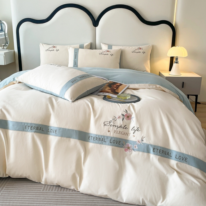 91家纺网 家纺一手货源 找家纺 桃园 新款纯棉全棉长绒棉磨毛不掉毛刺绣四件套高端礼盒-斯嘉丽 斯嘉丽-白兰