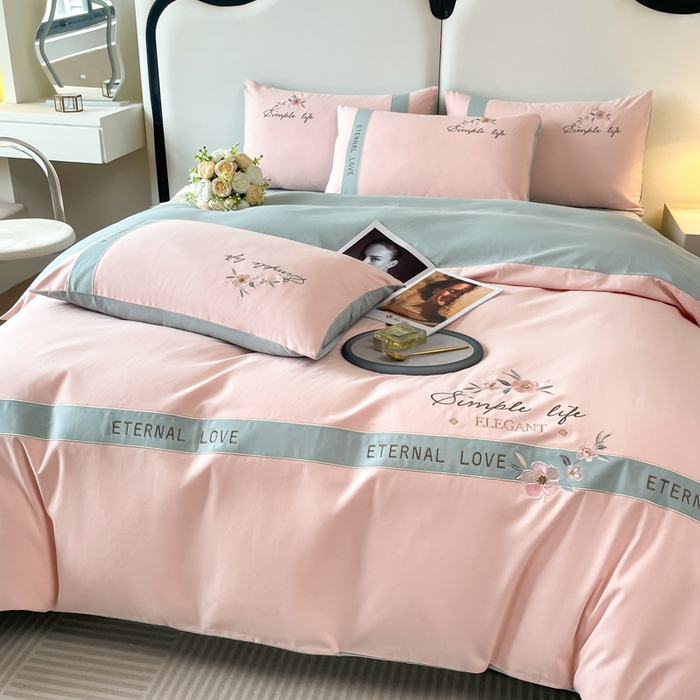 91家纺网 家纺一手货源 找家纺 桃园 新款纯棉全棉长绒棉磨毛不掉毛刺绣四件套高端礼盒-斯嘉丽 斯嘉丽-轻奢粉