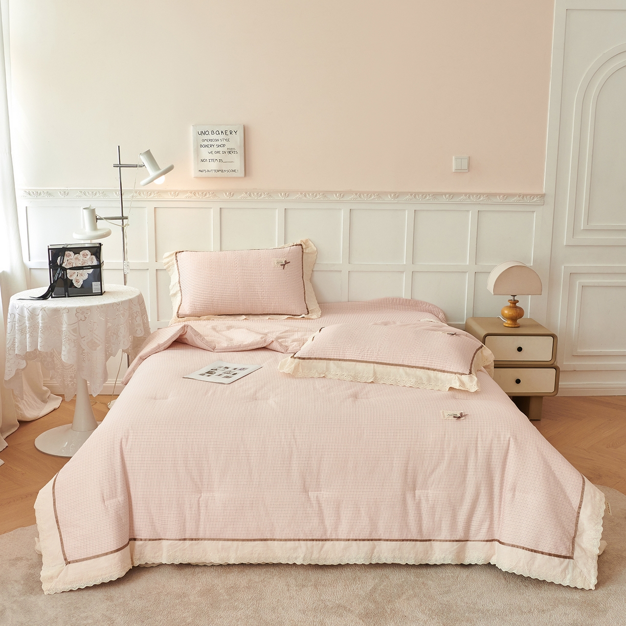 优希家纺 2025新款米娅千金多功能春秋被四件套 粉色