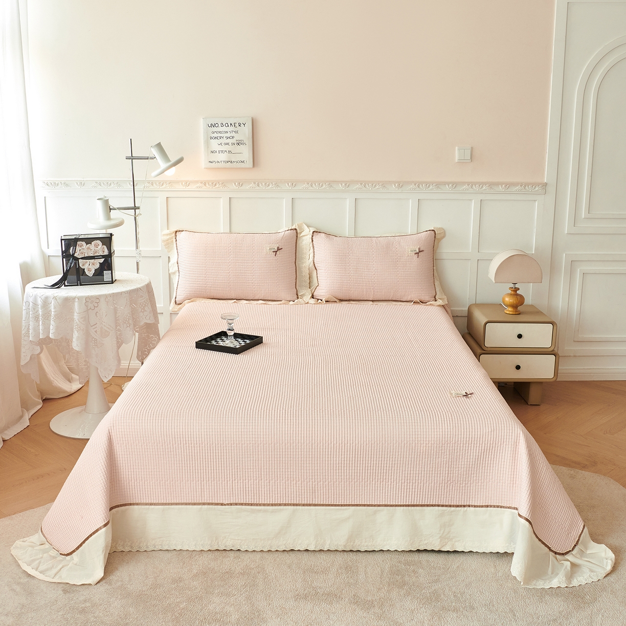 91家纺网 家纺一手货源 找家纺 优希家纺 2025新款米娅千金多功能春秋被四件套 粉色