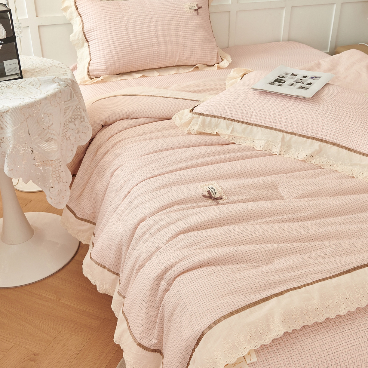 91家纺网 家纺一手货源 找家纺 优希家纺 2025新款米娅千金多功能春秋被四件套 粉色