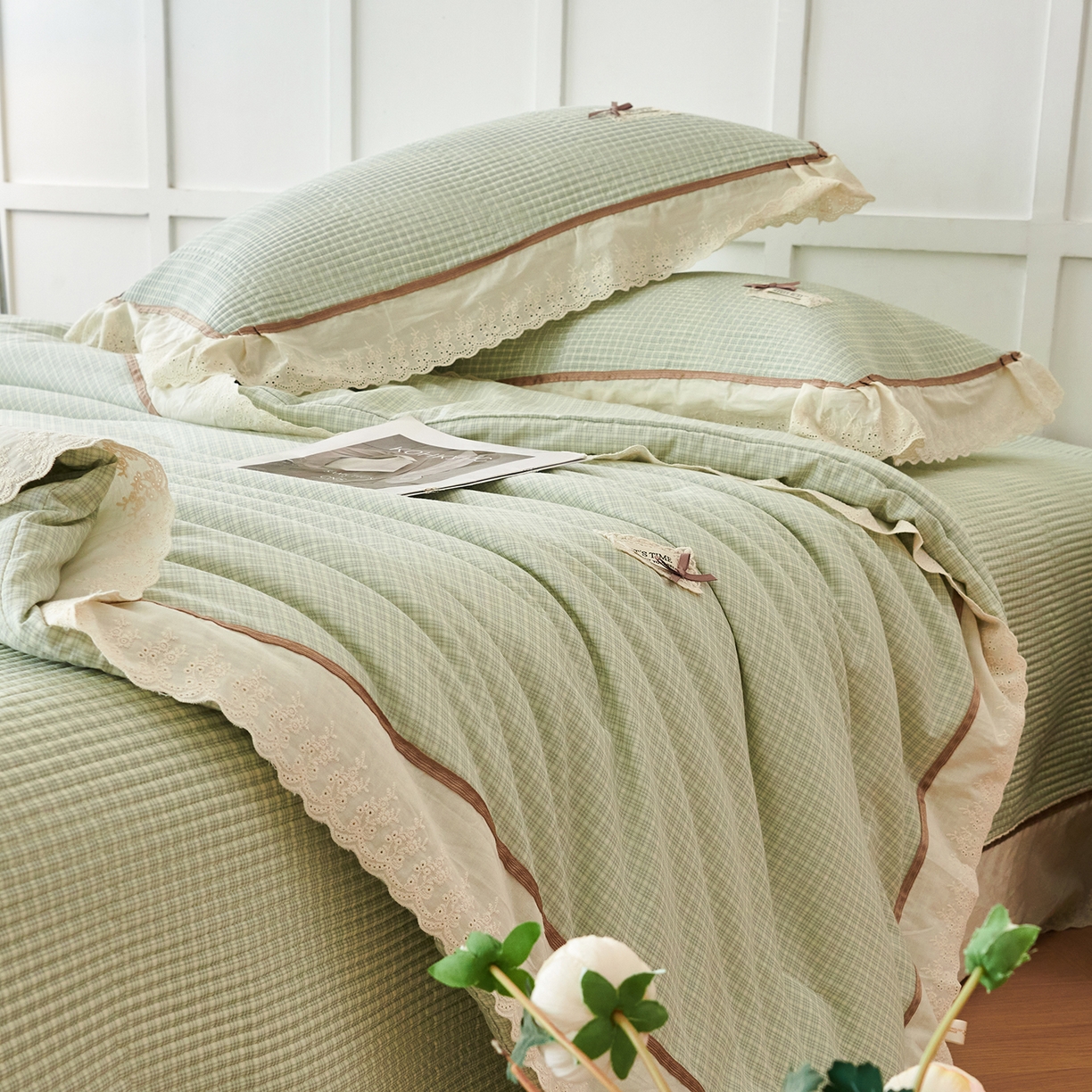 91家纺网 家纺一手货源 找家纺 优希家纺 2025新款米娅千金多功能春秋被四件套 绿色