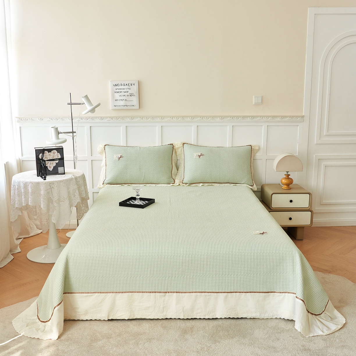 91家纺网 家纺一手货源 找家纺 优希家纺 2025新款米娅千金多功能春秋被四件套 绿色