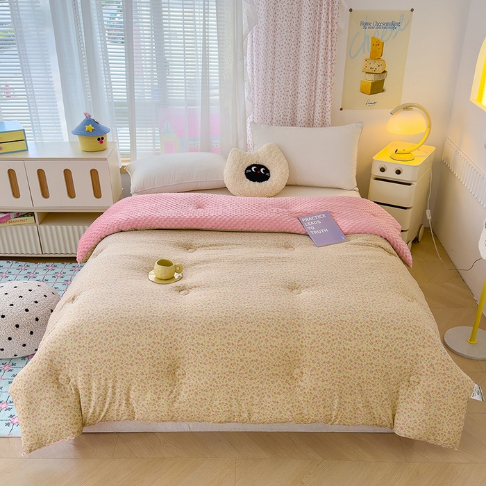 91家纺网 家纺一手货源 找家纺 （总）乐沐 2025新款A类水洗棉双层纱豆豆绒被芯