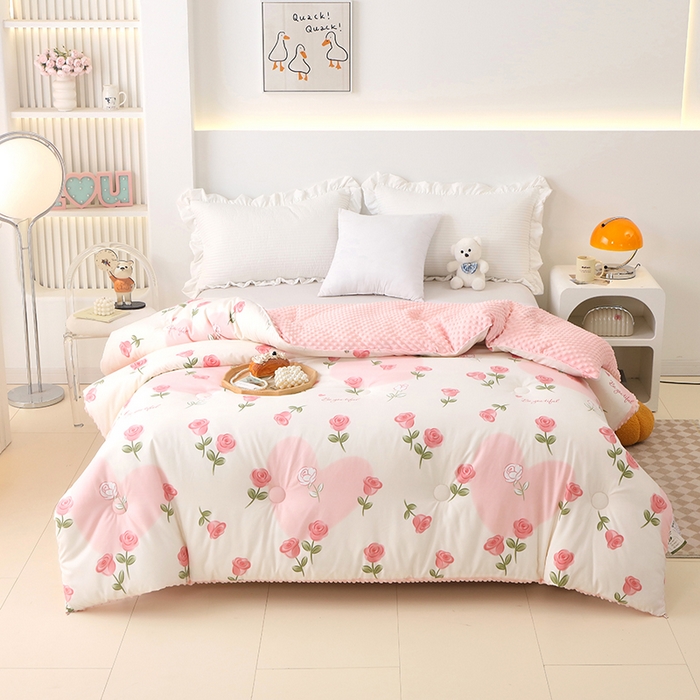 91家纺网 家纺一手货源 找家纺 （总）乐沐 2025新款A类水洗棉双层纱豆豆绒被芯