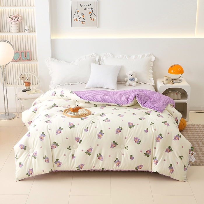 91家纺网 家纺一手货源 找家纺 （总）乐沐 2025新款A类水洗棉双层纱豆豆绒被芯