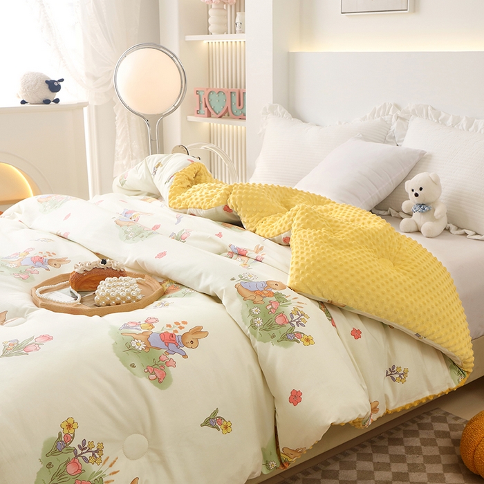 91家纺网 家纺一手货源 找家纺 （总）乐沐 2025新款A类水洗棉双层纱豆豆绒被芯